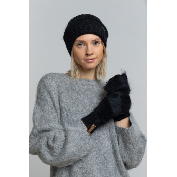 Ilgo plauko kumštinės pirštinės Acosta, juodos spalvos