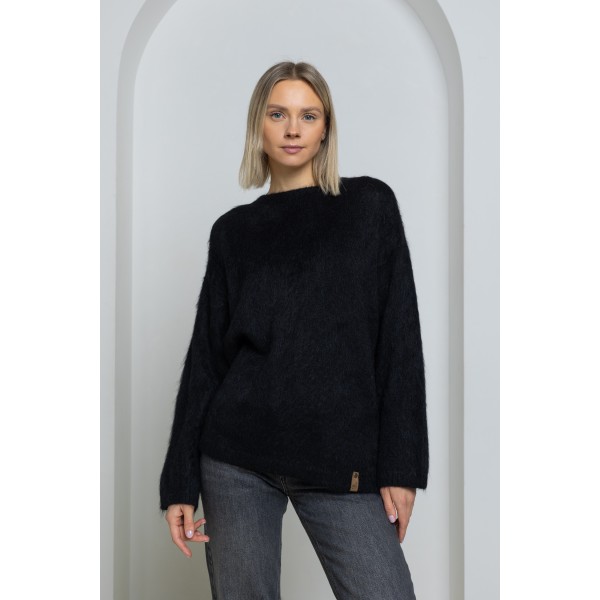 Ilgo plauko megztinis Clotilde, juodos spalvos