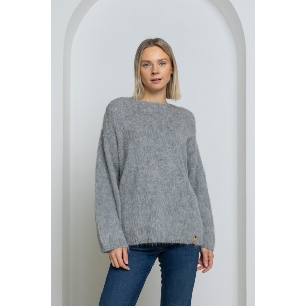 Ilgo plauko megztinis Clotilde, šviesiai pilkos spalvos
