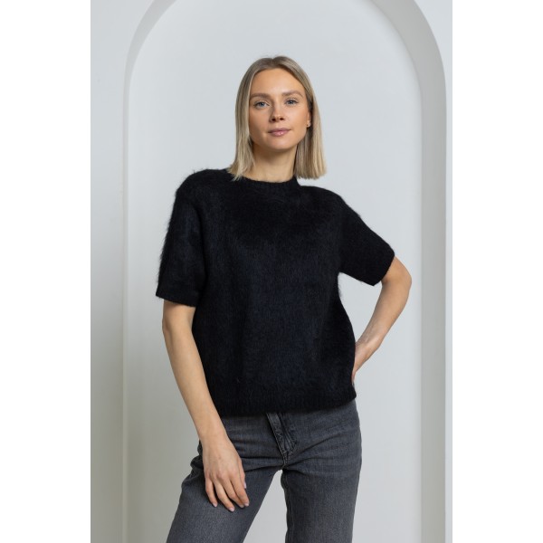 Ilgo plauko megztinis Celeste, juodos spalvos