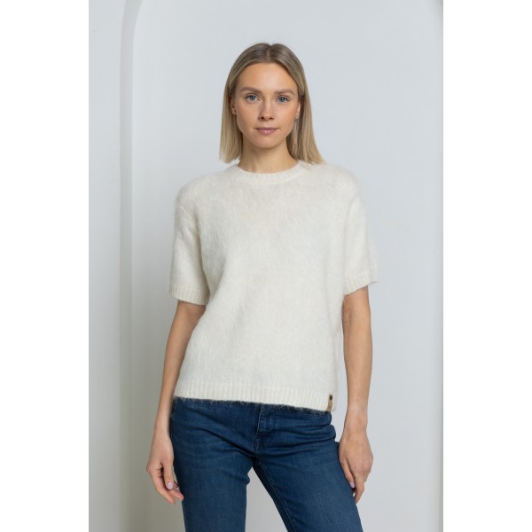 Ilgo plauko megztinis Celeste, vanilės spalvos