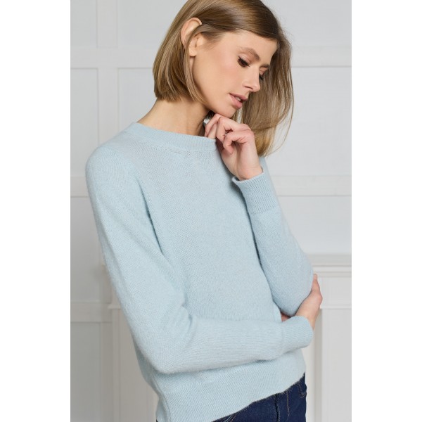 Klasikinis megztinis apvaliu kaklu Andrea, žydros spalvos