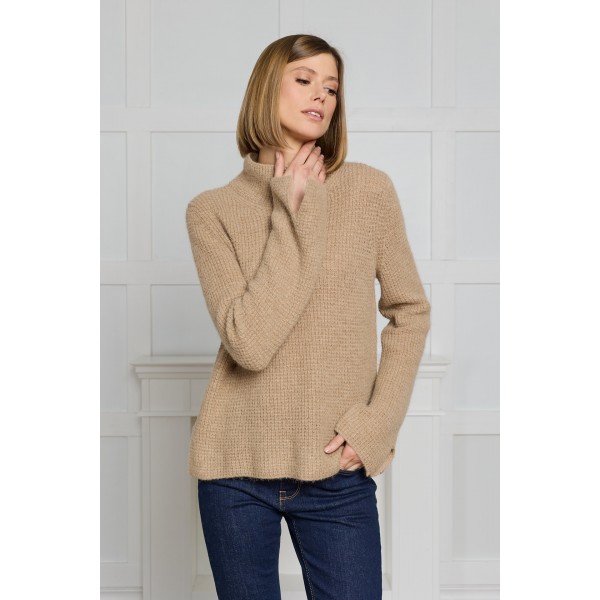 Megztinis su apykakle Selena, smėlio spalvos