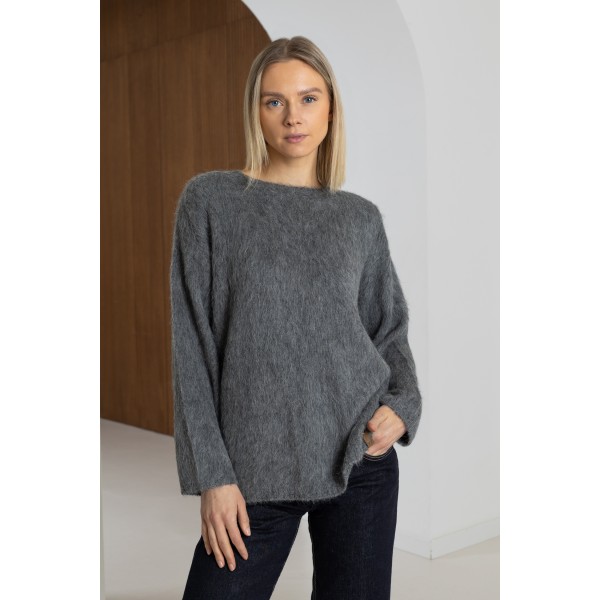 Ilgo plauko megztinis Clotilde, grafito spalvos