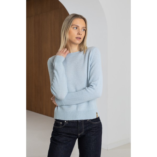 Klasikinis megztinis apvaliu kaklu Andrea, žydros spalvos