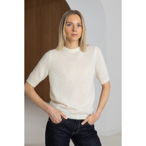Megztinis trumpomis rankovėmis Fadila, vanilės spalvos