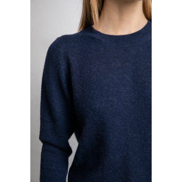 Klasikinis megztinis apvaliu kaklu Andrea, mėlynos spalvos