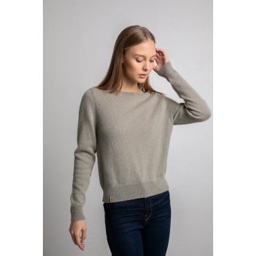 Klasikinis megztinis apvaliu kaklu Andrea, rusvai žalsvos spalvos