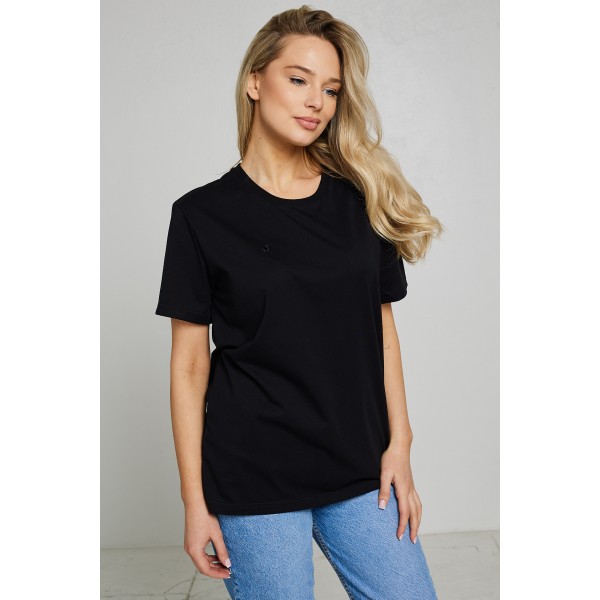 Merserizuotos medvilnės „oversize“ marškinėliai Amure, juodos spalvos