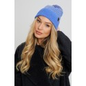 Kepurė su dideliu bumbulu Elisa, mėlynos spalvos