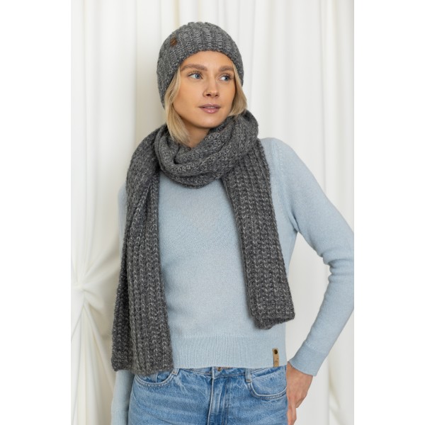 Stambaus mezgimo šalikas Tello, pilkos spalvos