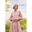 Lininė suknelė pūstomis rankovėmis Nusta, rožinės spalvos